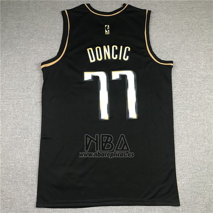 Camiseta Golden Edition Dallas Mavericks NO 77 Luka Doncic 2020-21 Negro